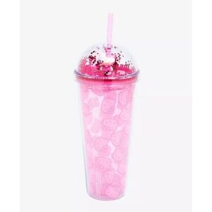 Hello Kitty Figure Sanrio Pink Glitter Sparkle Travel Cup Tumbler Straw 20Oz New